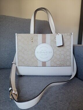 Coach Dempsey Carryall Signature Jacquard Stripe Coach Patch White Cream